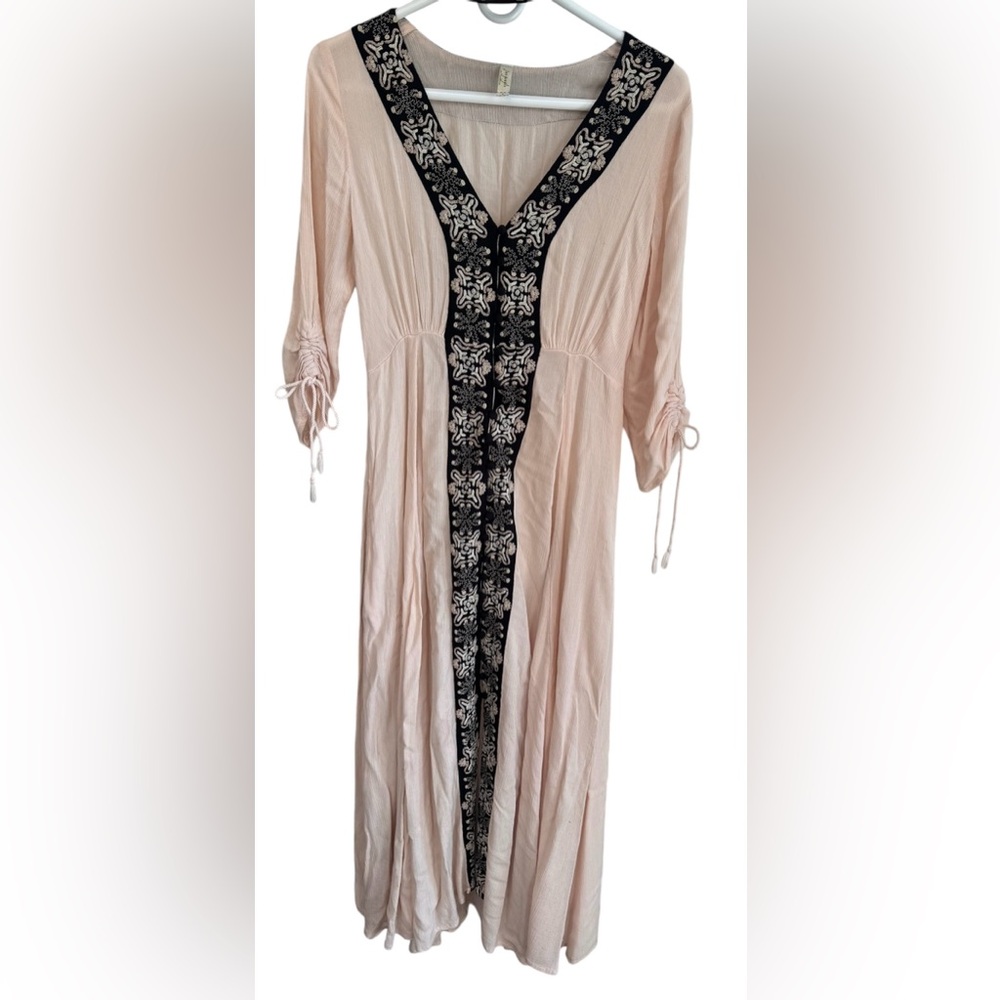 Free People Journey Horizon Embroidered Midi Blush Boho Dress Women’s 4